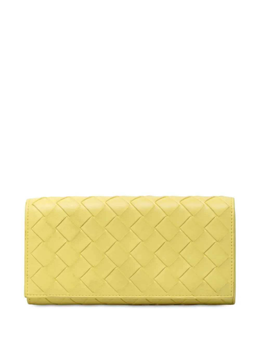 Pre-owned Bottega Veneta 2012-2026 Nappa Intrecciato Continental Flap Wallet Long Wallets In Yellow