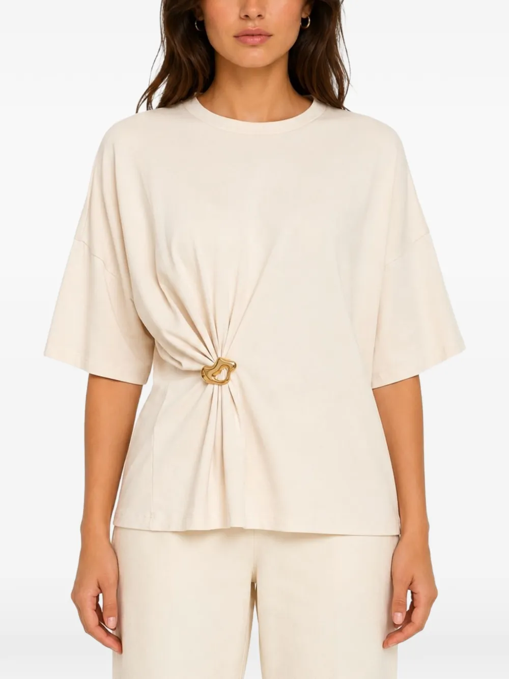 Essentiel Antwerp Gesmockt T-shirt met hardware-detail Beige