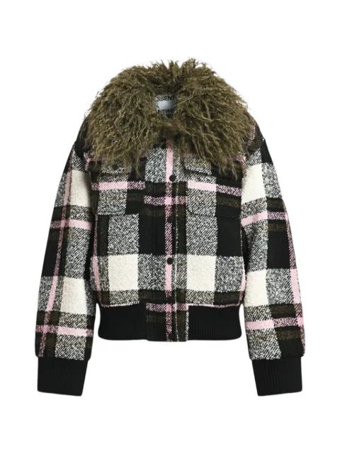 Essentiel Antwerp check-pattern faux-fur-collar jacket
