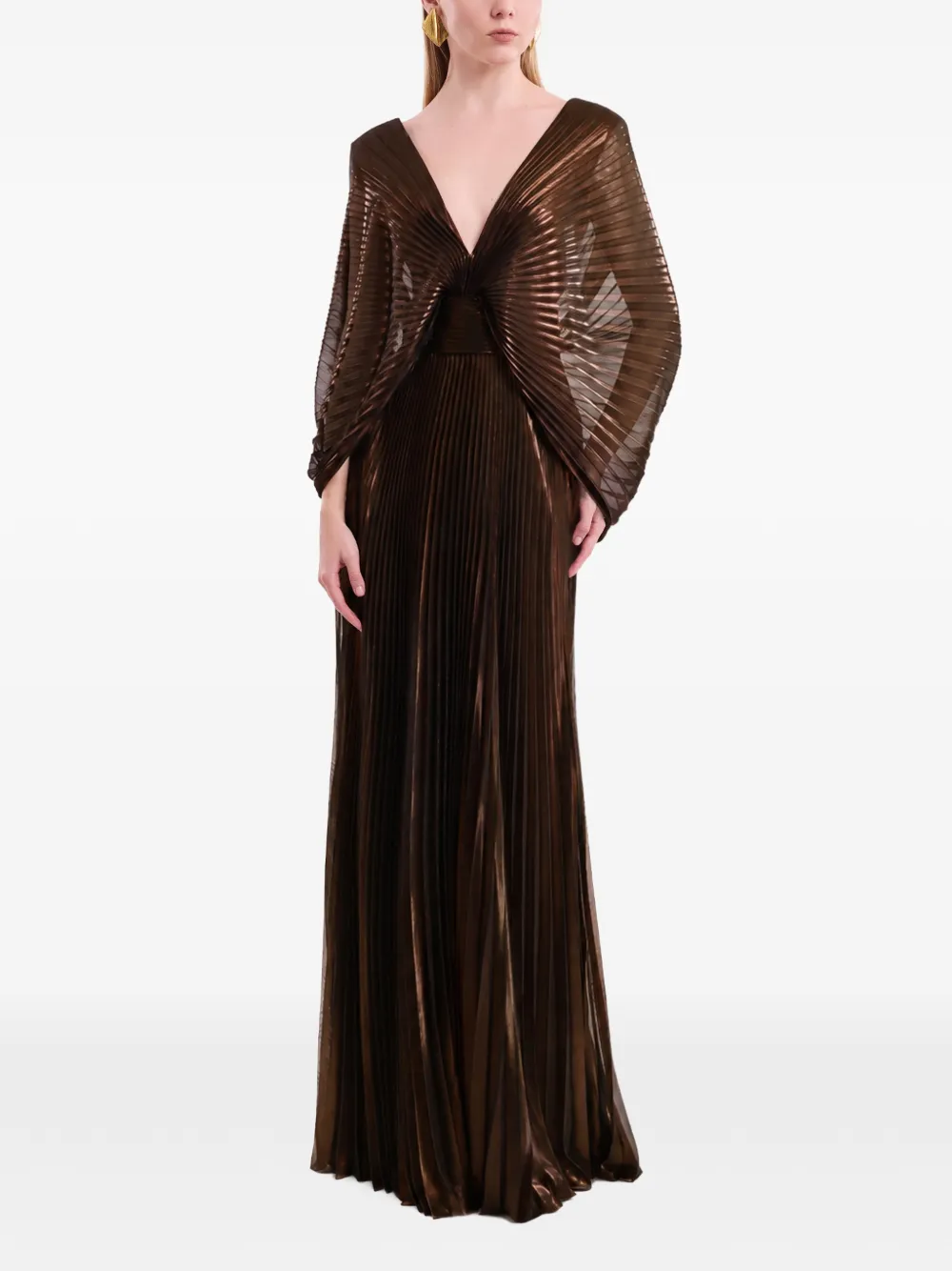 Gemy Maalouf pleated V-neck dress Bruin