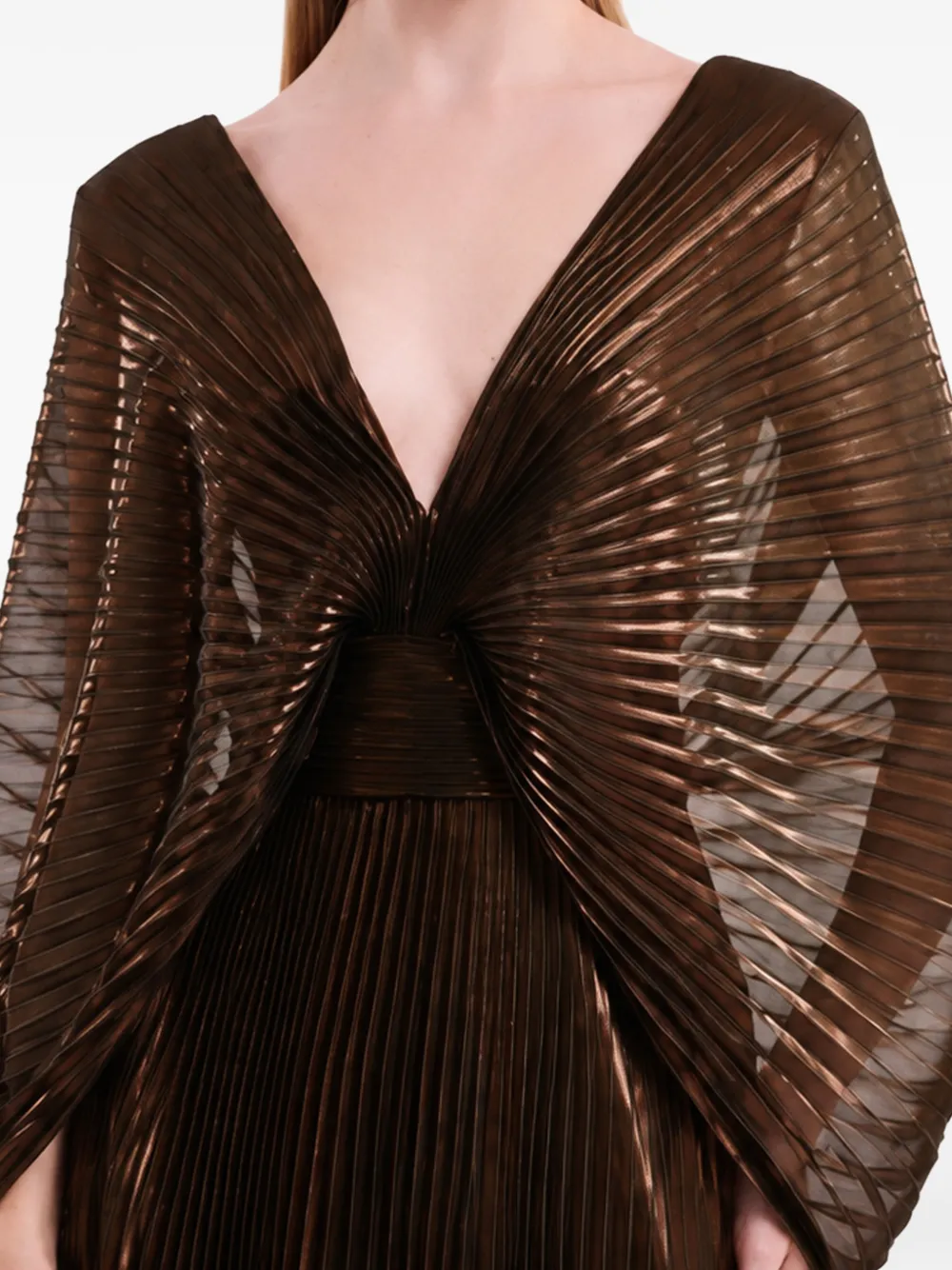 Gemy Maalouf pleated V-neck dress Bruin