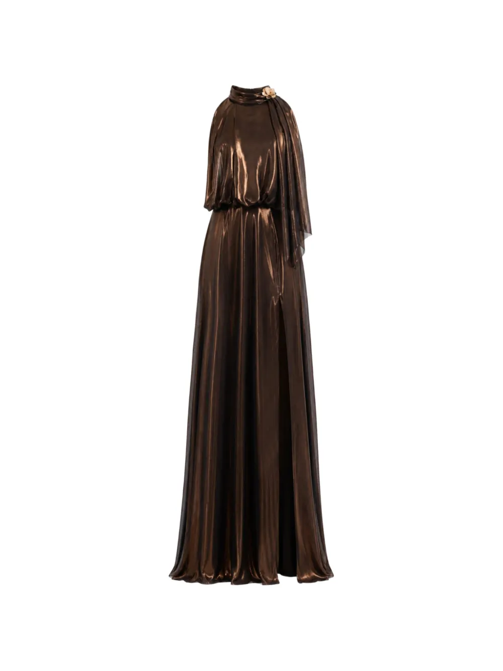 Gemy Maalouf maxi-jurk met halternek en bloemdetail Bruin
