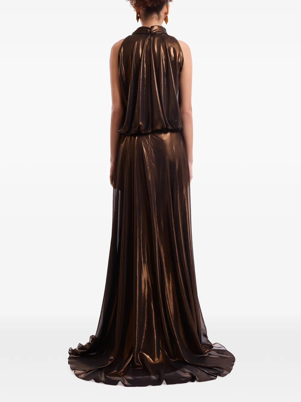Gemy Maalouf maxi-jurk met halternek en bloemdetail Bruin