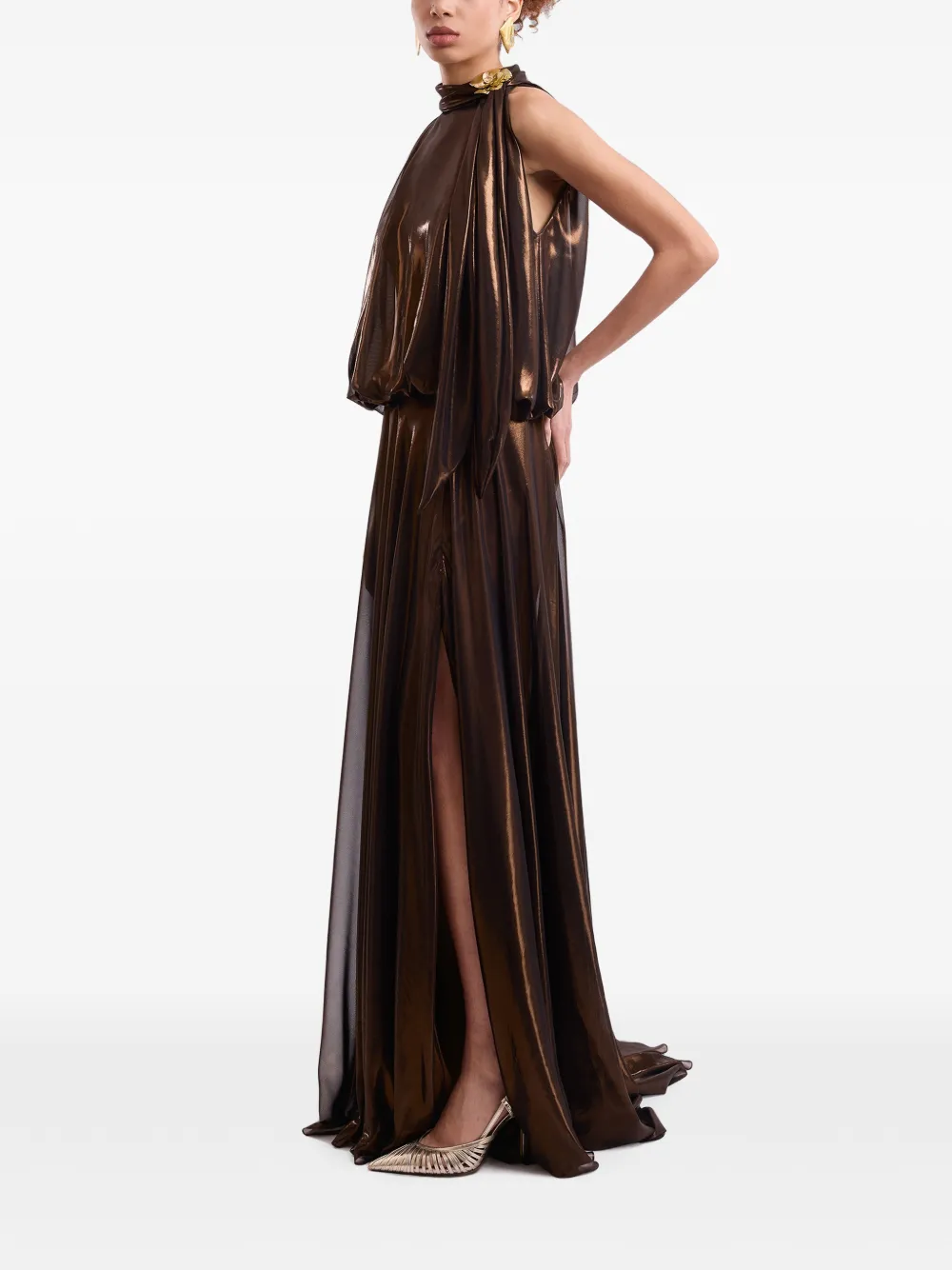Gemy Maalouf maxi-jurk met halternek en bloemdetail Bruin