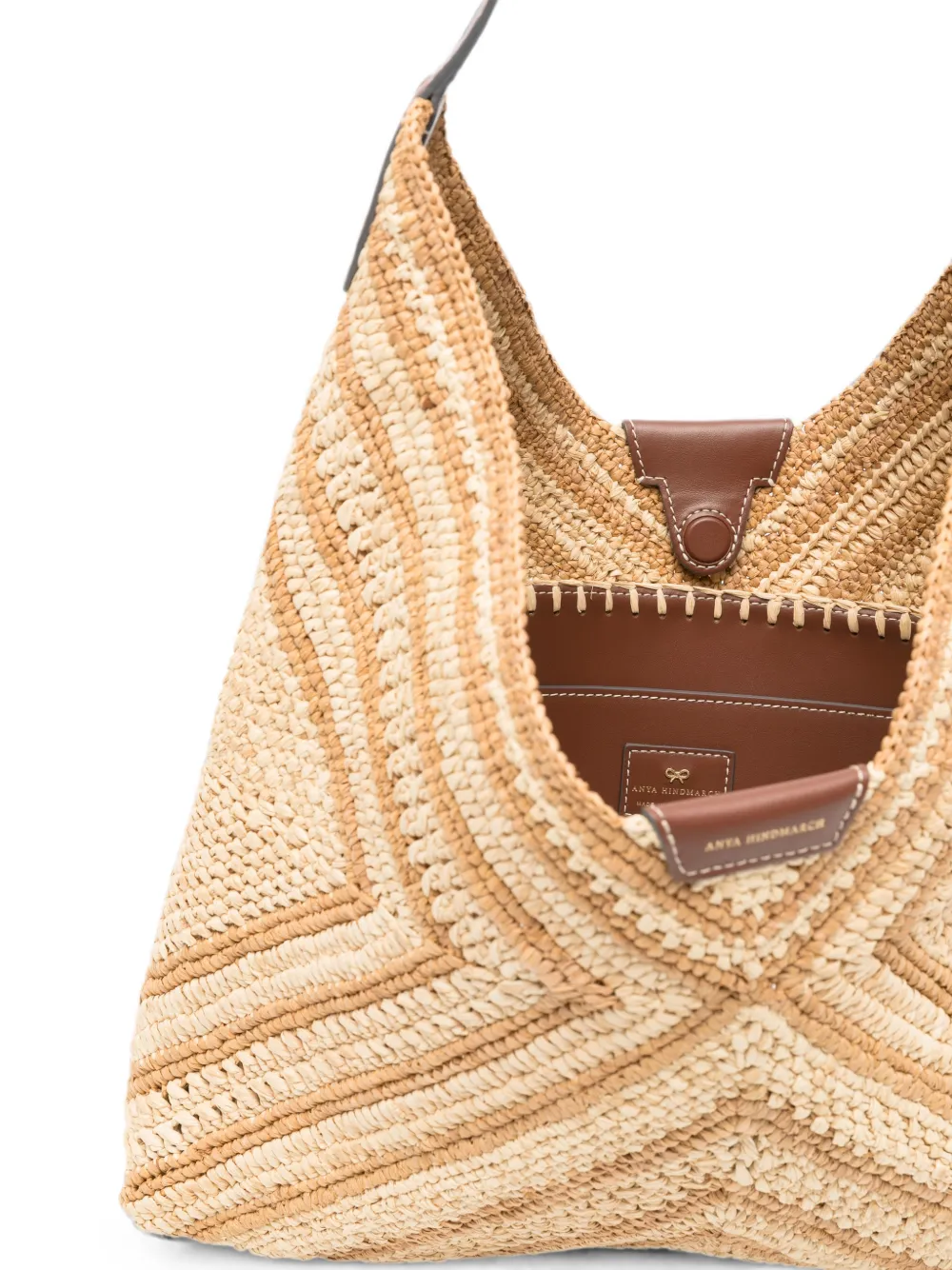 Anya Hindmarch Geweven shopper met schouderband en chevron-patroon Beige