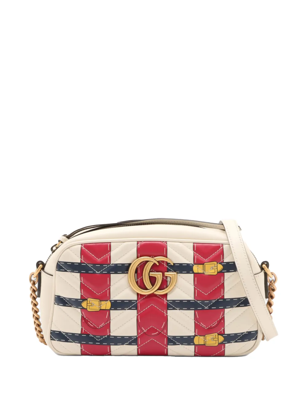 Gucci Pre-Owned 2000-2015 kleine Trompe L Oeil GG Marmont Matelasse Umhängetasche aus Leder - Weiß