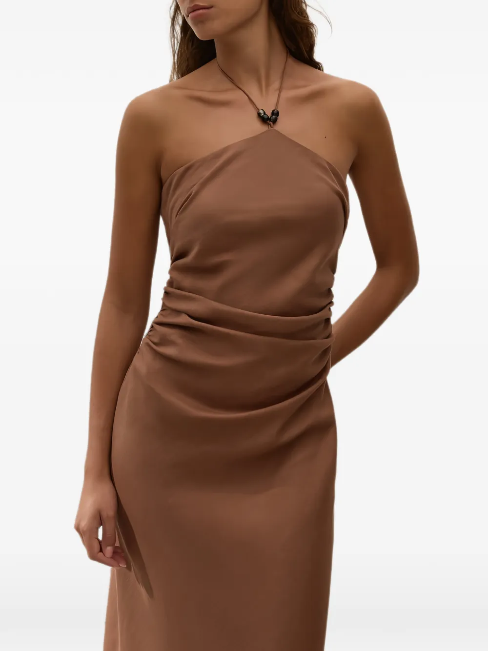 Faithfull Natalia halterneck ruched-detail dress Bruin