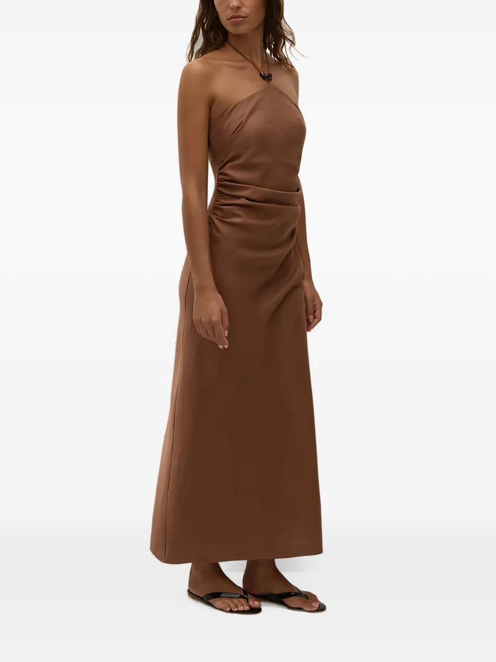 Faithfull Natalia halterneck ruched-detail dress Bruin
