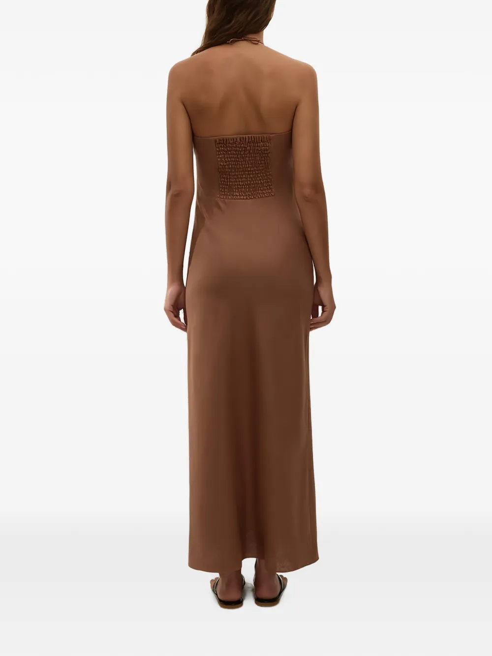 Faithfull Natalia halterneck ruched-detail dress Bruin