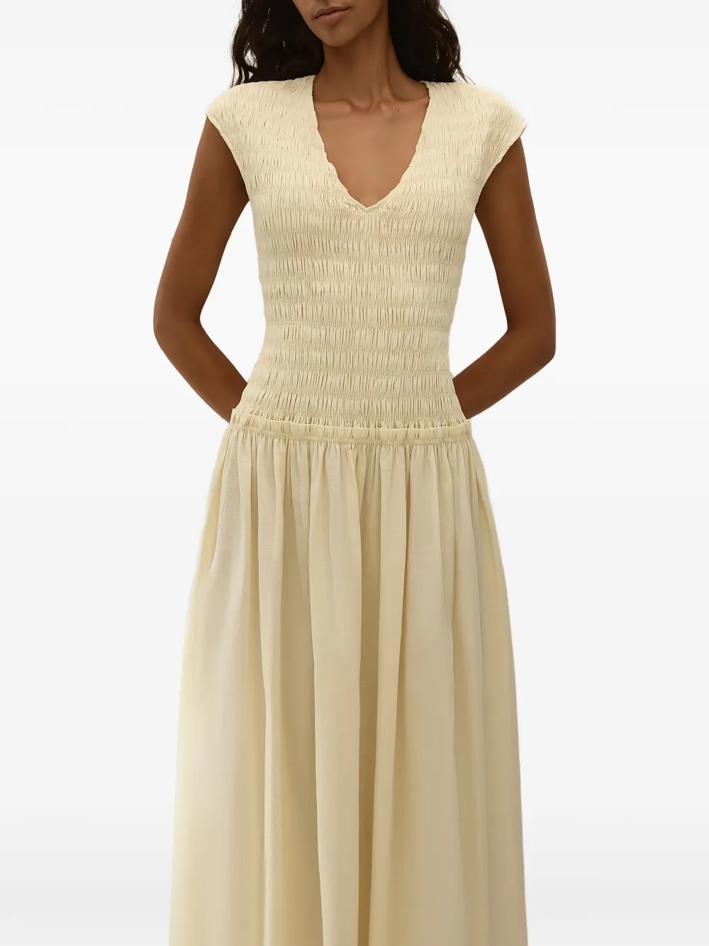 Faithfull Carmen geplooide jurk met V-hals Beige