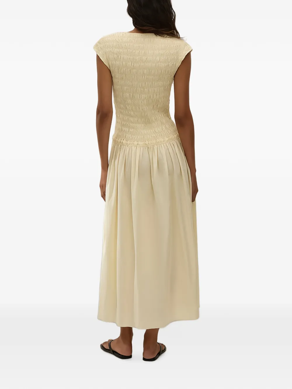 Faithfull Carmen geplooide jurk met V-hals Beige
