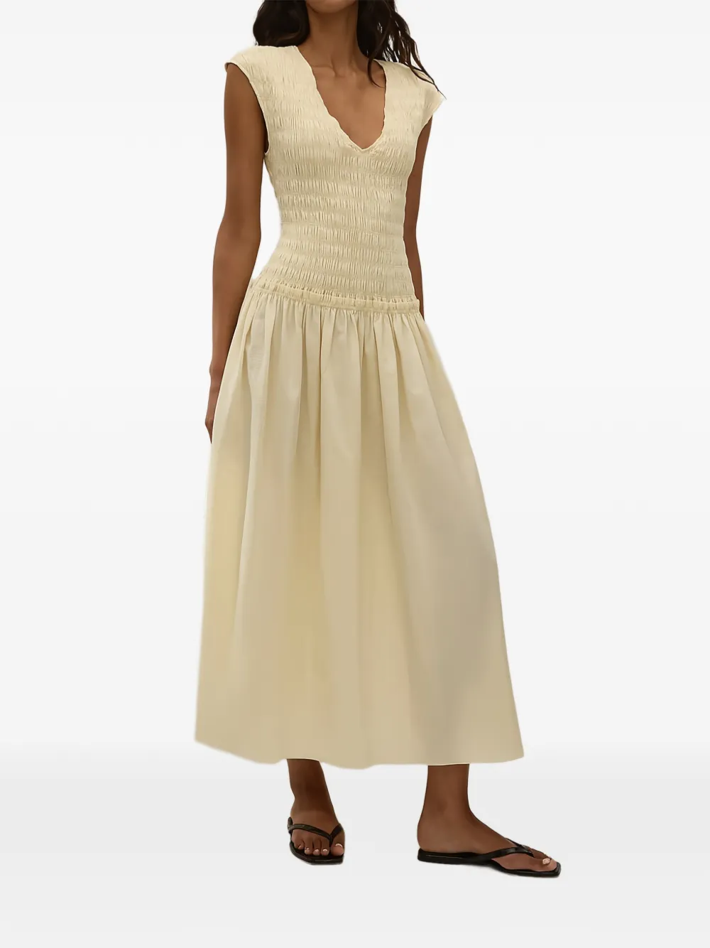 Faithfull Carmen geplooide jurk met V-hals Beige