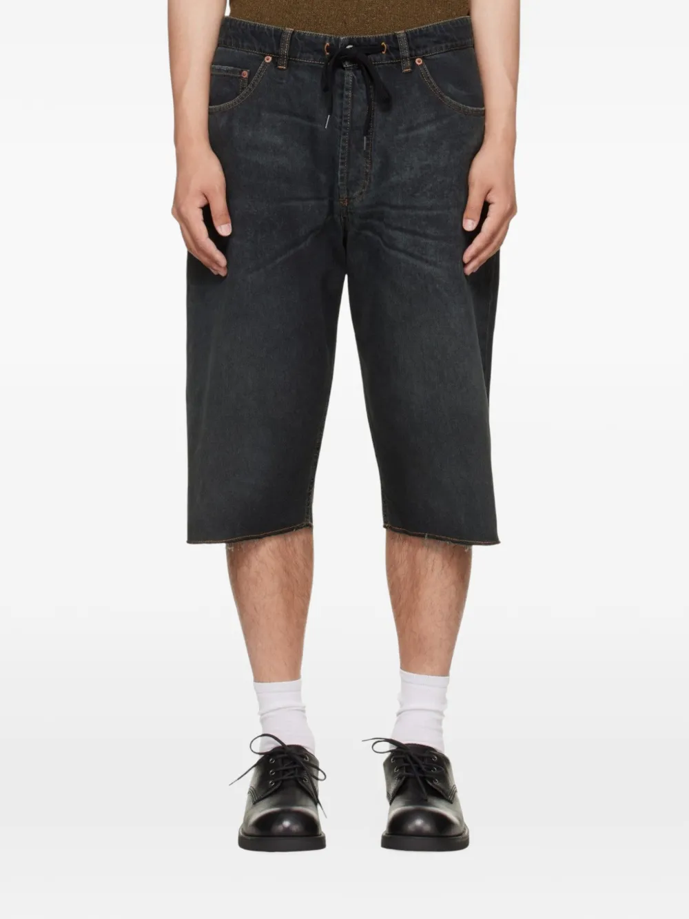 MM6 Maison Margiela drawstring-waist denim shorts Zwart