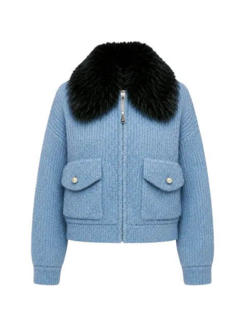 Essentiel Antwerp faux-fur collar ribbed-knit jacket