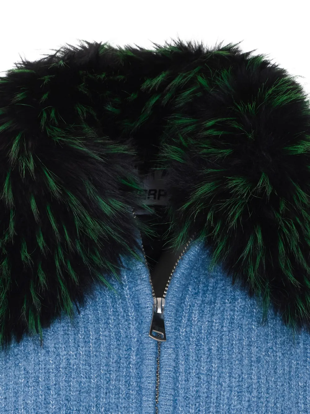 Essentiel Antwerp Ribgebreid jack met kraag van imitatiebont Blauw