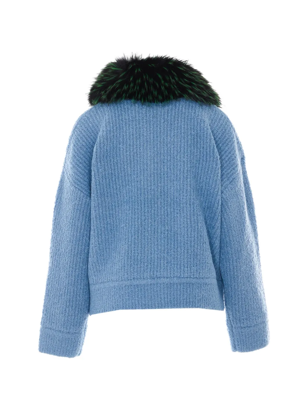 Essentiel Antwerp Ribgebreid jack met kraag van imitatiebont Blauw