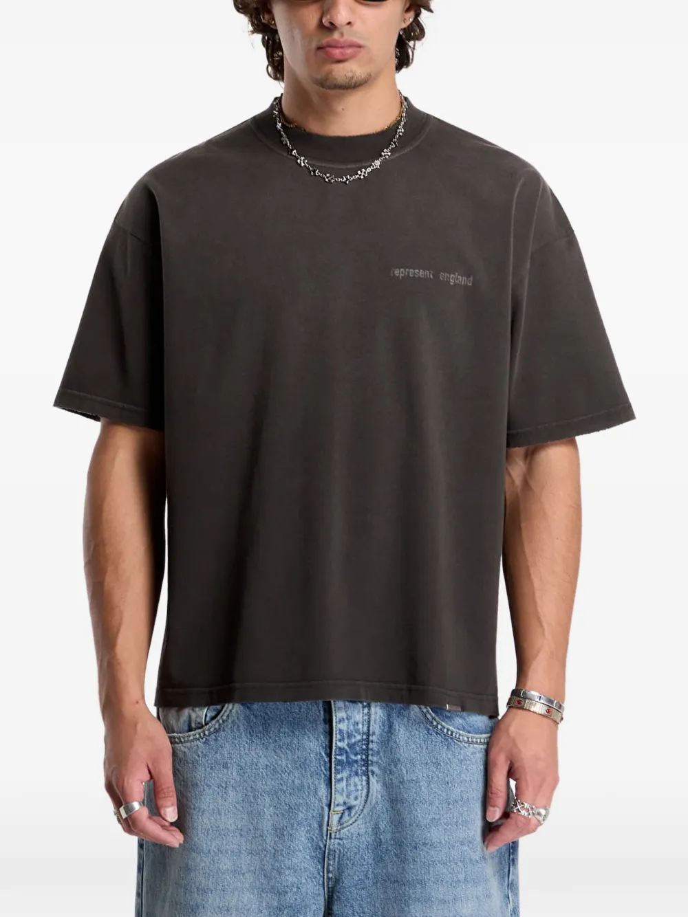 Represent Katoenen T-shirt met logoprint Grijs