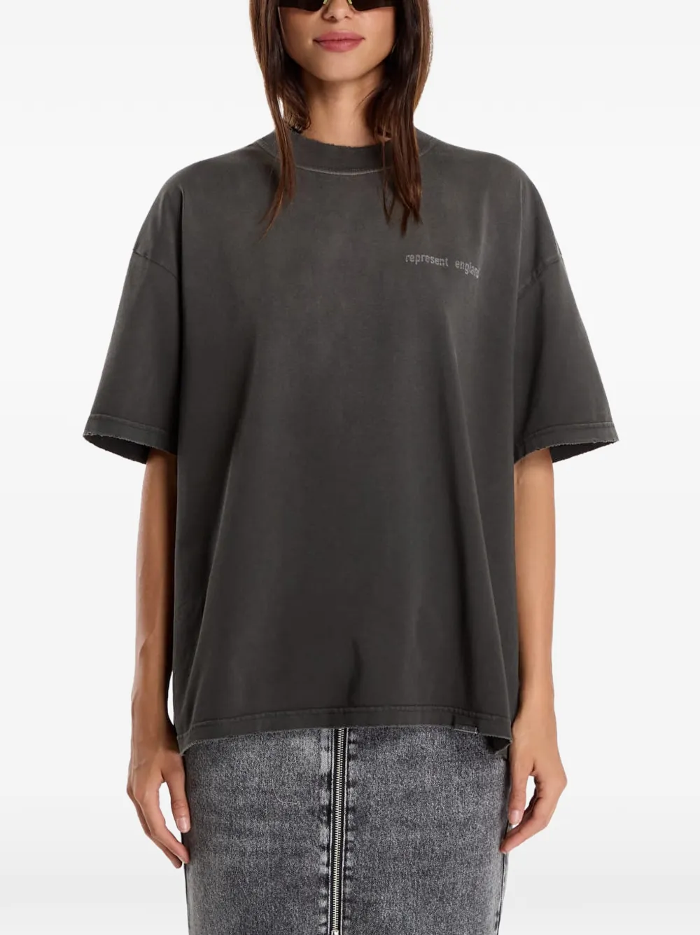 Represent Katoenen T-shirt met logoprint Grijs