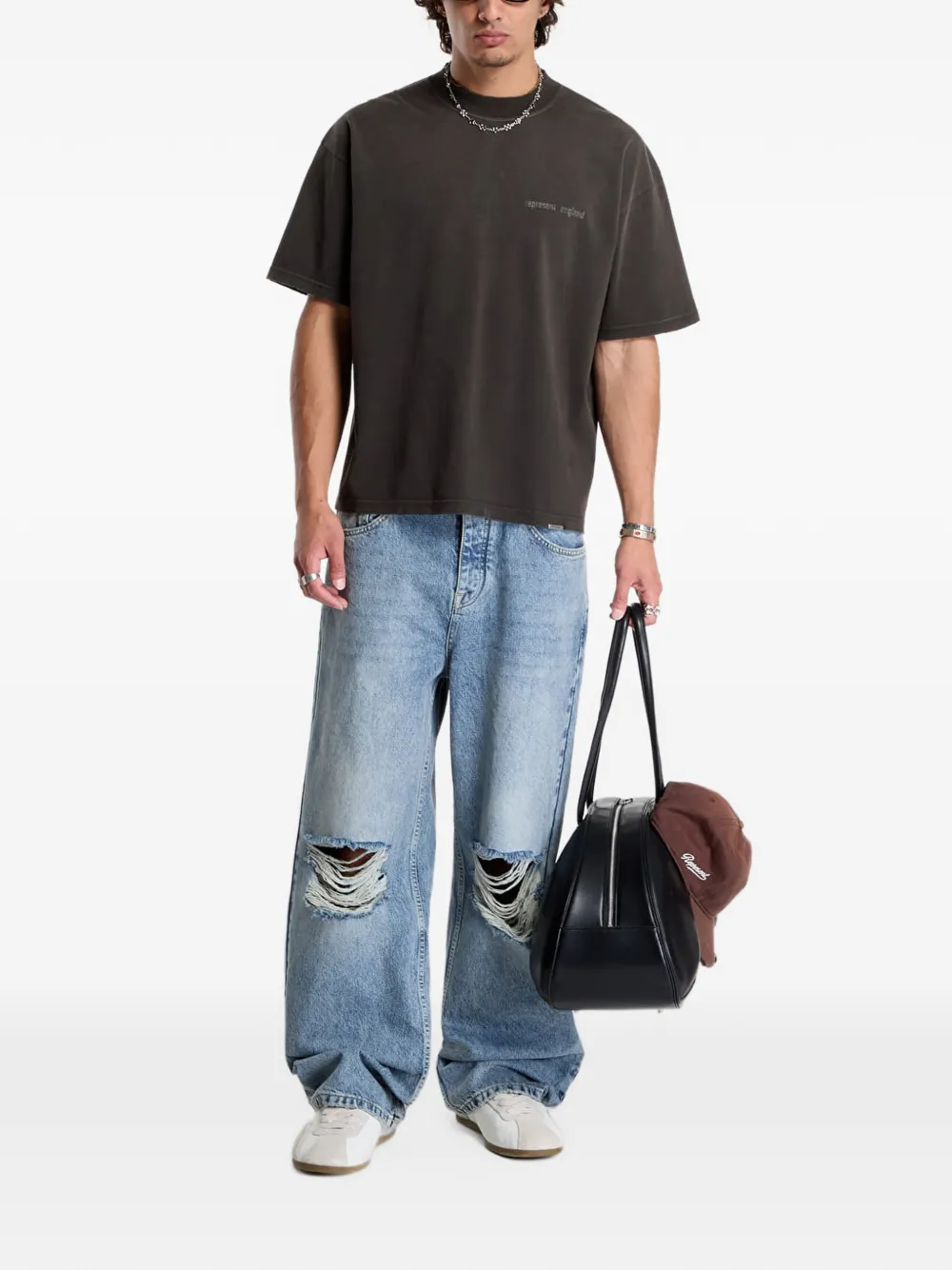 Represent Katoenen T-shirt met logoprint Grijs