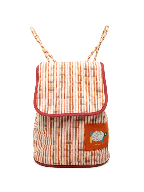 Hermès Pre-owned 2021-2026 Canvas Animaux Nattes Backpack in Orange