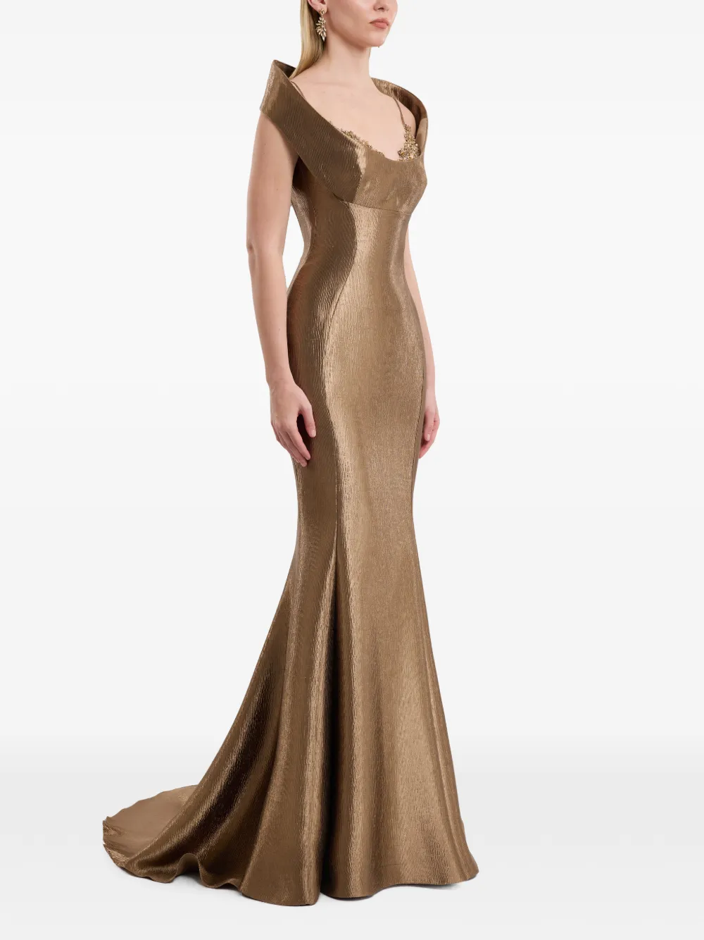 Gemy Maalouf Sculpturale maxi-jurk met zeemeermin-design Goud