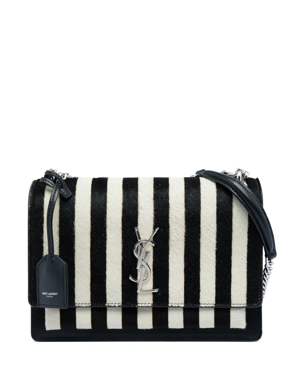 Saint Laurent Pre-Owned 2019 Medium Striped Ponyhair and Calfskin Monogram Sunset crossbody bag - Nero