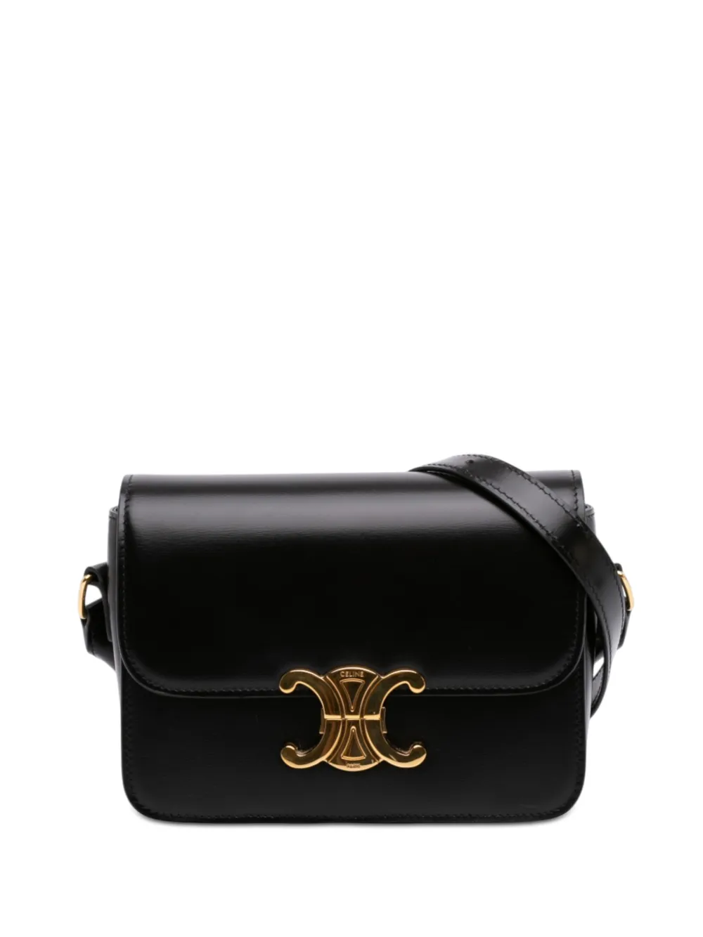 Celine Pre-Owned 2023 Teen Shiny Calfskin Triomphe crossbody bag - Black