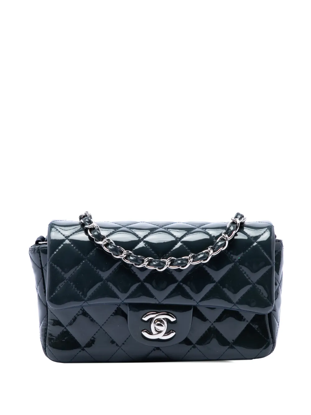 CHANEL Pre-Owned 2014-2015 Mini Rectangular Classic Patent Single Flap crossbody bag - Blu