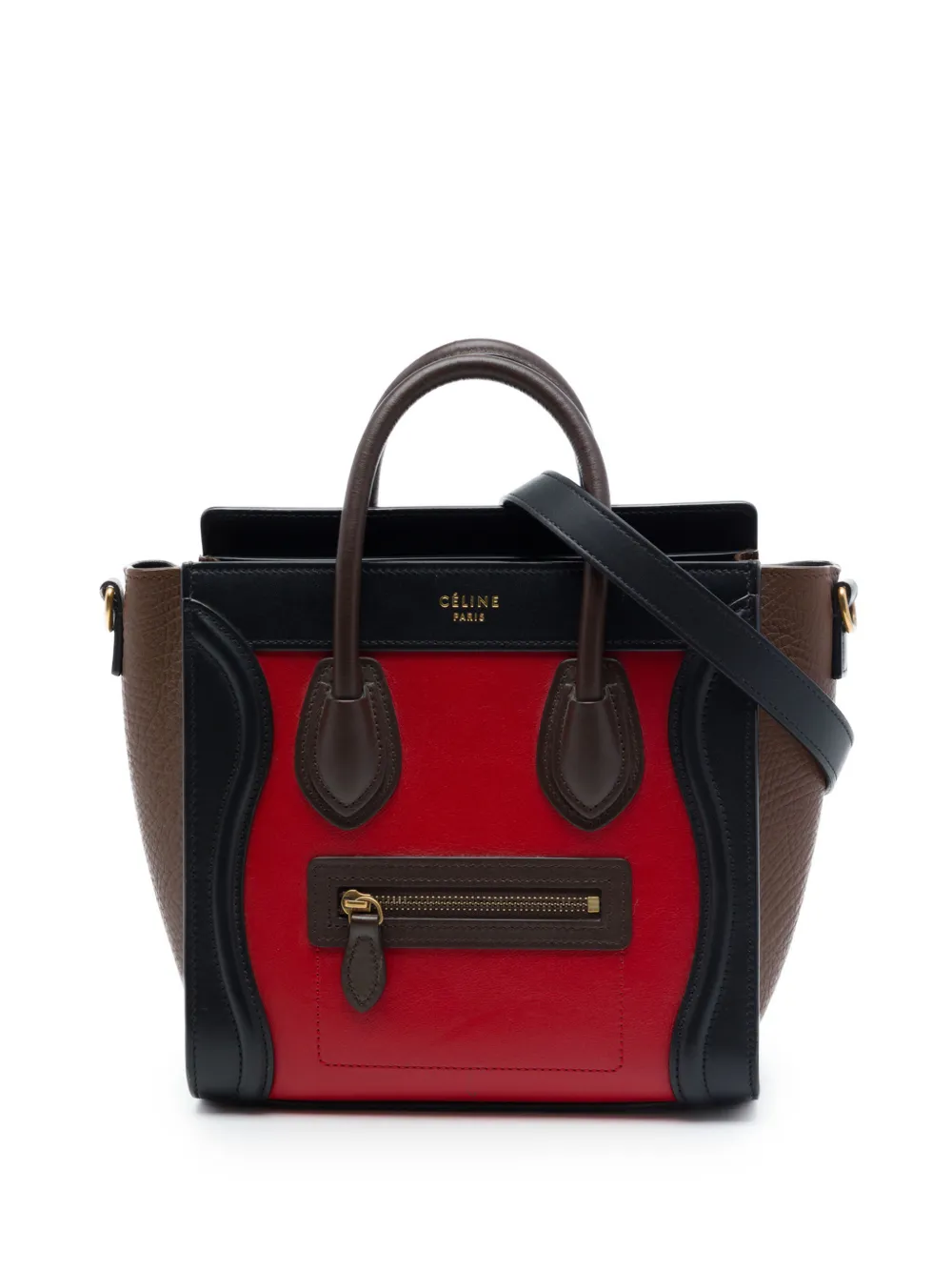 Pre-owned Celine 2015 Nano Tricolor Leather Luggage Tote Satchel In Multicolour