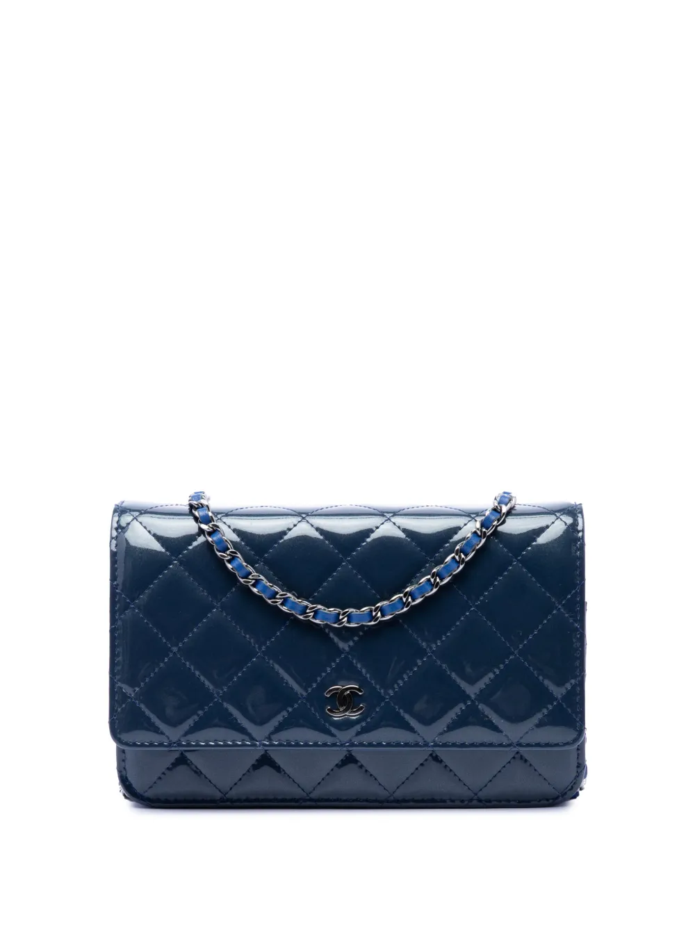 CHANEL Pre-Owned 2012-2013 CC Quilted Patent Wallet On Chain crossbody bag - Blu