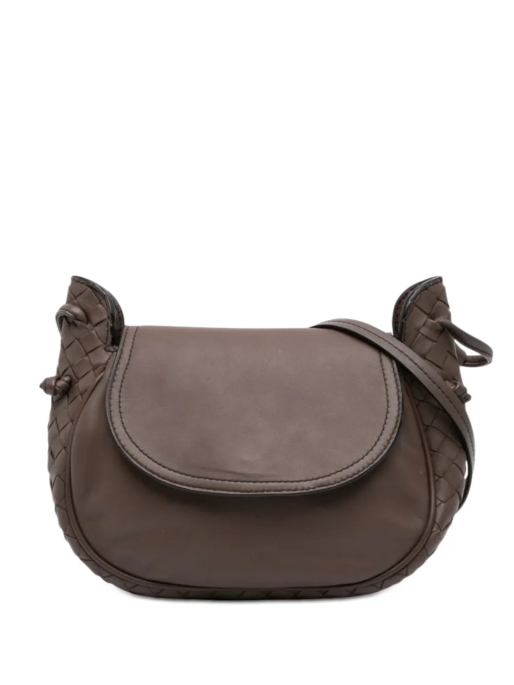 Bottega Veneta Pre-Owned 2012-2026 kleine Nodini Flap Umhängetasche aus Nappaleder mit Intrecciato-Detail - Braun