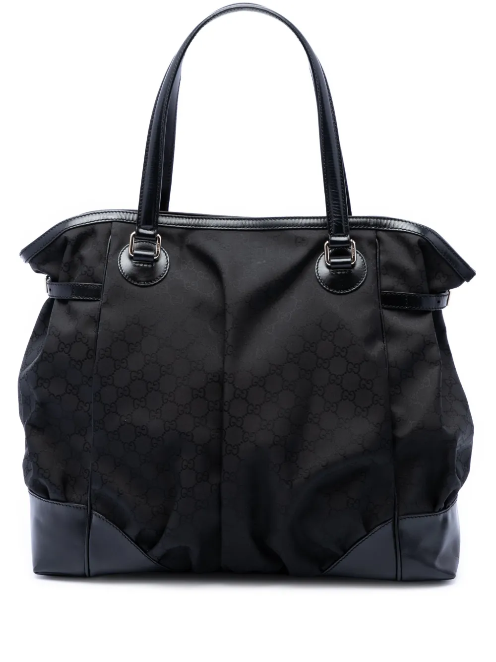 Pre-owned Gucci 2016-2026 Gg Nylon Full Moon Tote Bag In Black
