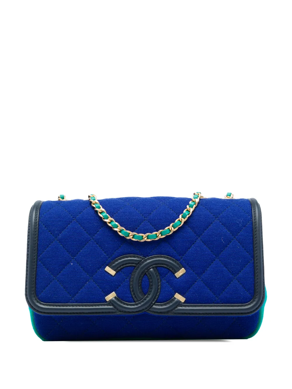 CHANEL Pre-Owned 2019 Small Tricolor Jersey CC Filigree Flap crossbody bag - Blu