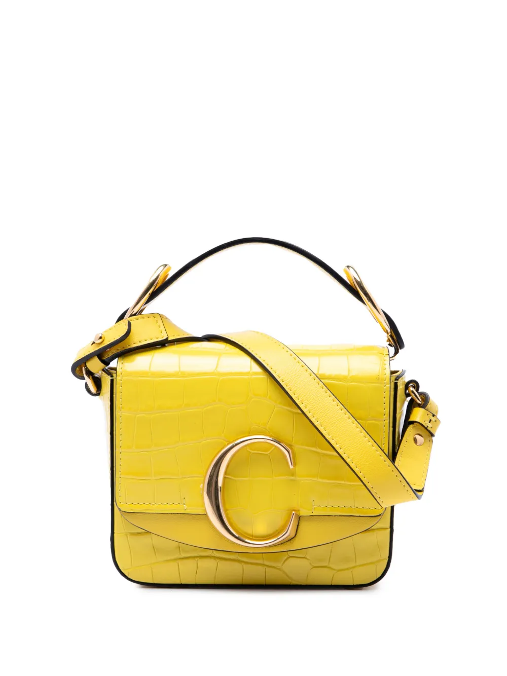 Chloé Pre-Owned 2019 Mini Croc Embossed Calfskin C satchel - Giallo