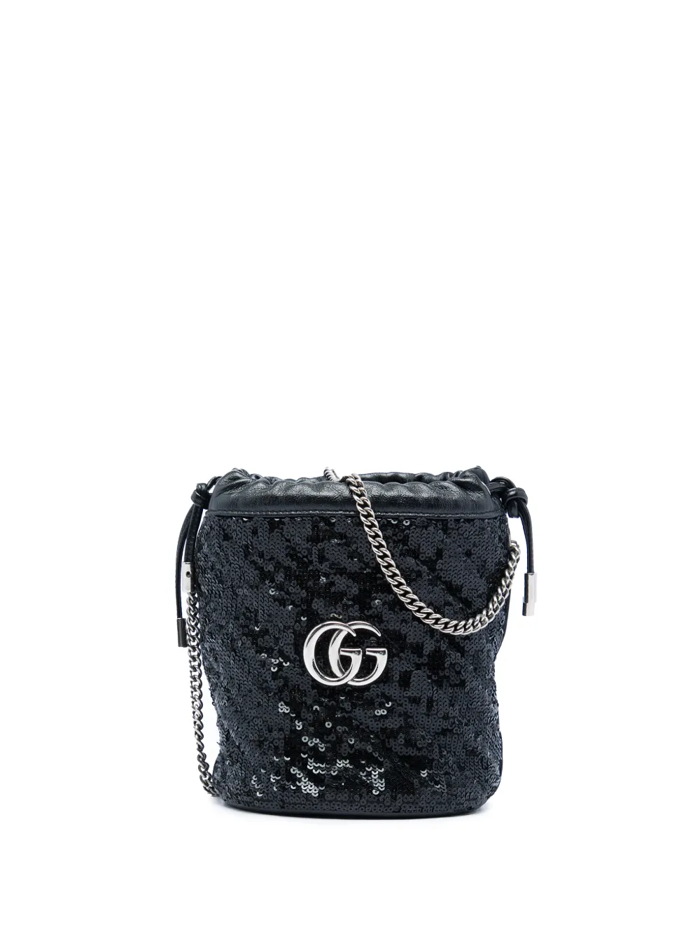Gucci Pre-Owned 2016-2026 Small GG Marmont Sequined Diagonal Matelasse Calfskin bucket bag - Nero