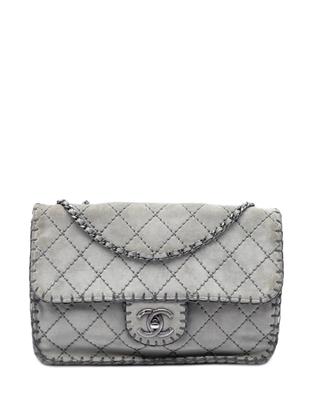 CHANEL Pre-Owned 2012-2013 Medium CC Quilted Suede Whipstitch Single Flap shoulder bag - Grey