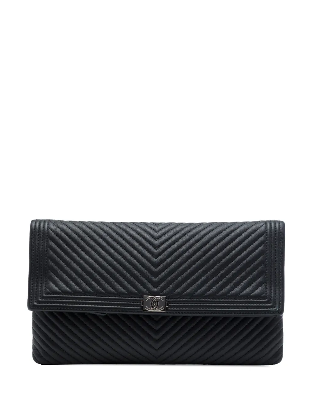 CHANEL Pre-Owned 2015-2016 Chevron Calfskin CC Beauty Boy Foldover clutch bag - Nero