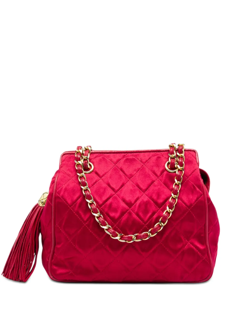 CHANEL Pre-Owned 1989-1991 CC Quilted Satin Tassel Chain shoulder bag - Rosso
