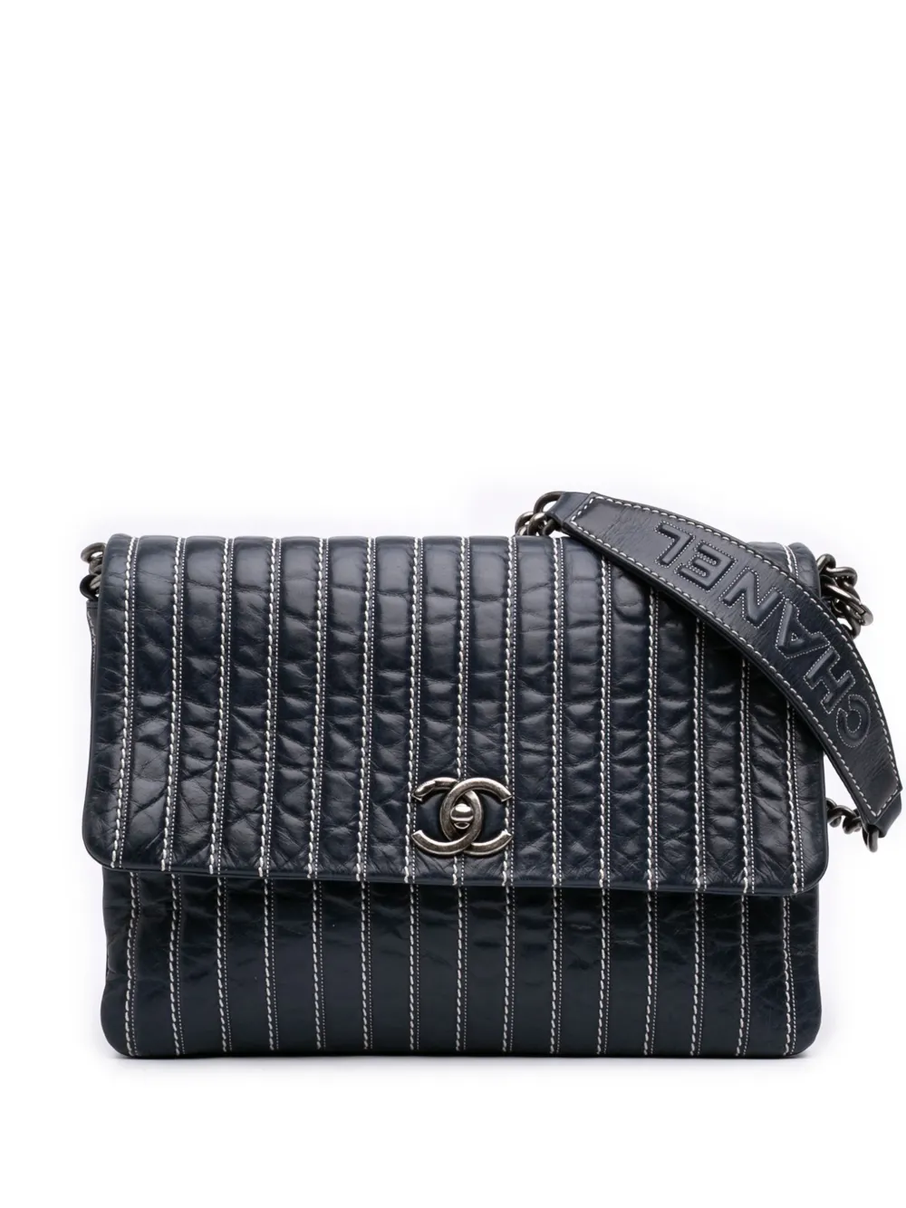 CHANEL Pre-Owned 2014-2015 Large Vertical Quilted Lambskin Stitched Single Flap crossbody bag - Blu