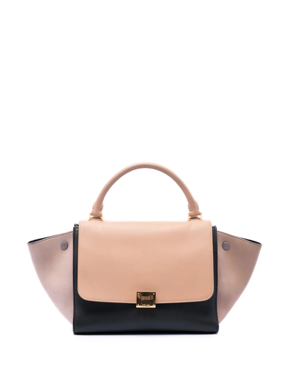 Pre-owned Celine 2015 Small Tricolor Leather Trapeze Satchel In Black