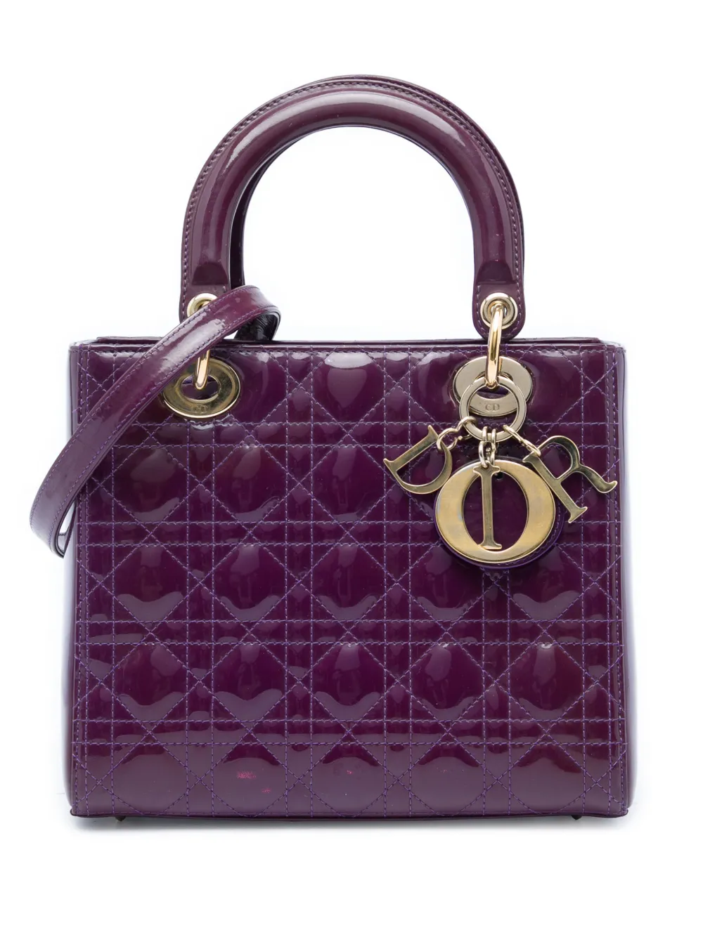 Christian Dior Pre-Owned 2012 Medium Patent Cannage Lady Dior satchel - Viola