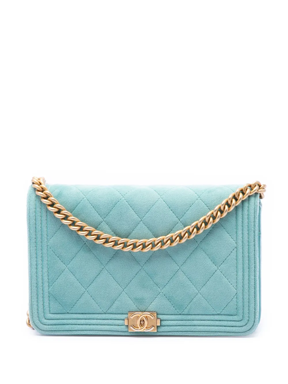 CHANEL Pre-Owned 2019 Quilted Velvet Boy Wallet On Chain crossbody bag - Blu