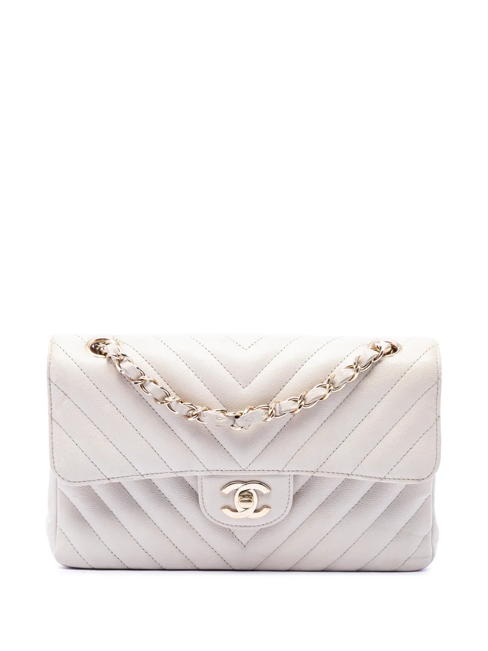 CHANEL Pre-Owned 2018-2019 Small Classic Chevron Caviar Double Flap shoulder bag - Bianco