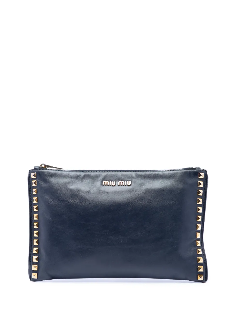Pre-owned Miu Miu 2010-2026 Studded Leather Zip Clutch Bag In Blue