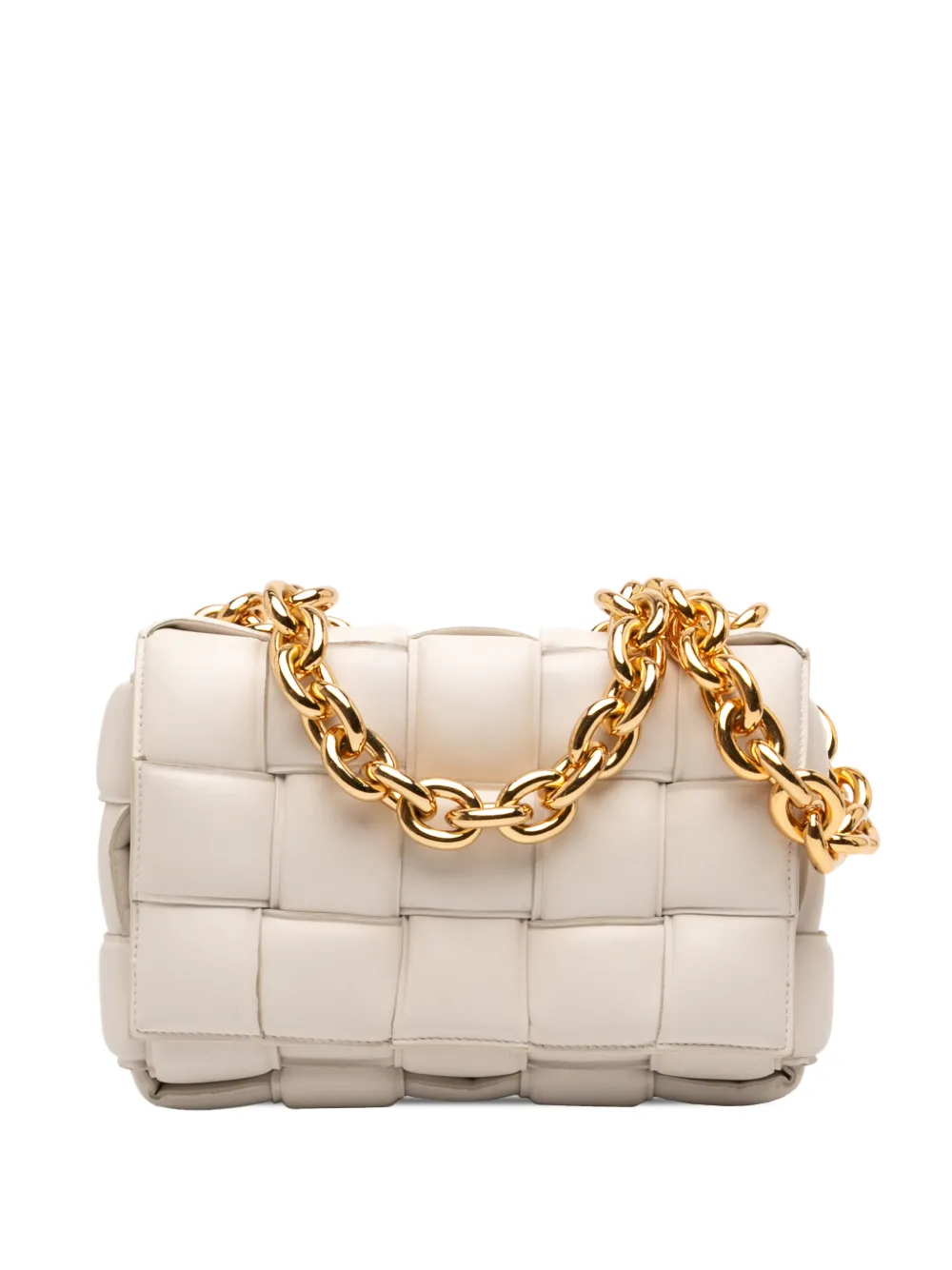 Pre-owned Bottega Veneta 2012-2026 Nappa Intrecciato Padded Chain Cassette Satchel In White
