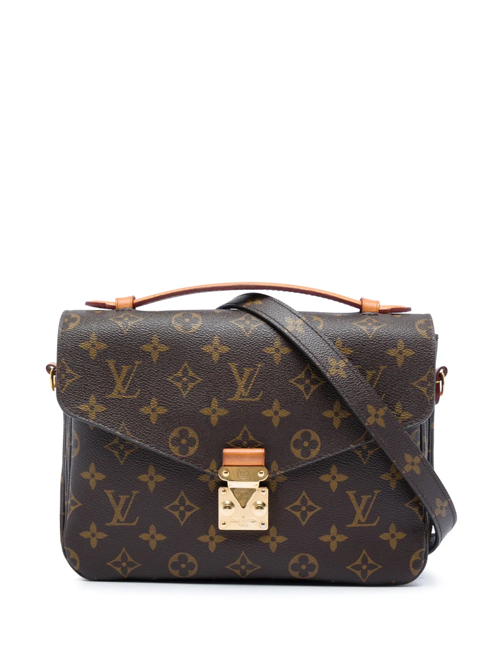 Pre-owned Louis Vuitton 2016 Monogram Pochette Metis Satchel In Brown