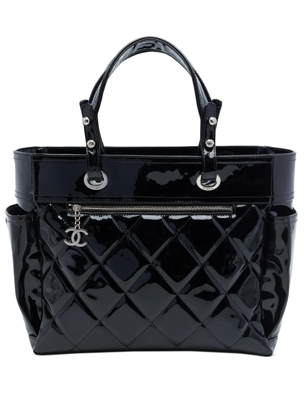 CHANEL Pre-Owned 2009-2010 Large Quilted Patent Paris Biarritz tote bag - Nero
