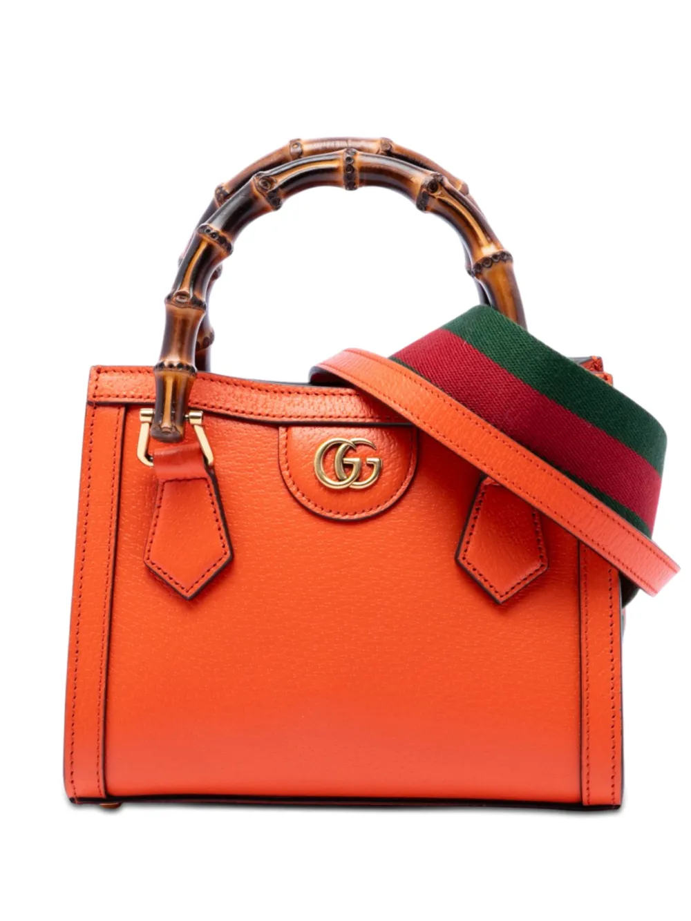 Pre-owned Gucci 2021-2026 Mini Calfskin Bamboo Diana Satchel In Orange