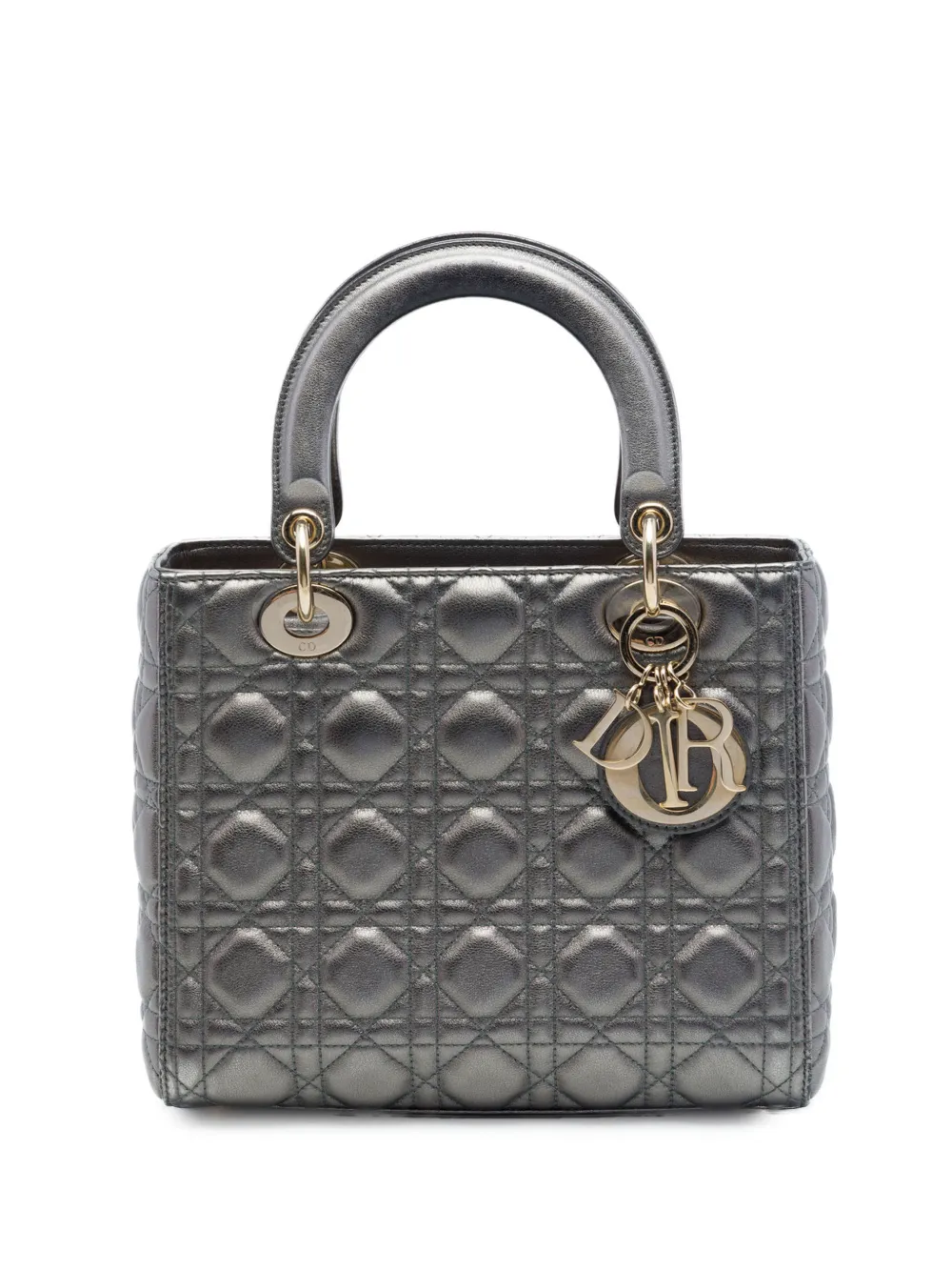 Christian Dior Pre-Owned 2019 Medium Metallic Lambskin Cannage Lady Dior satchel - Grigio