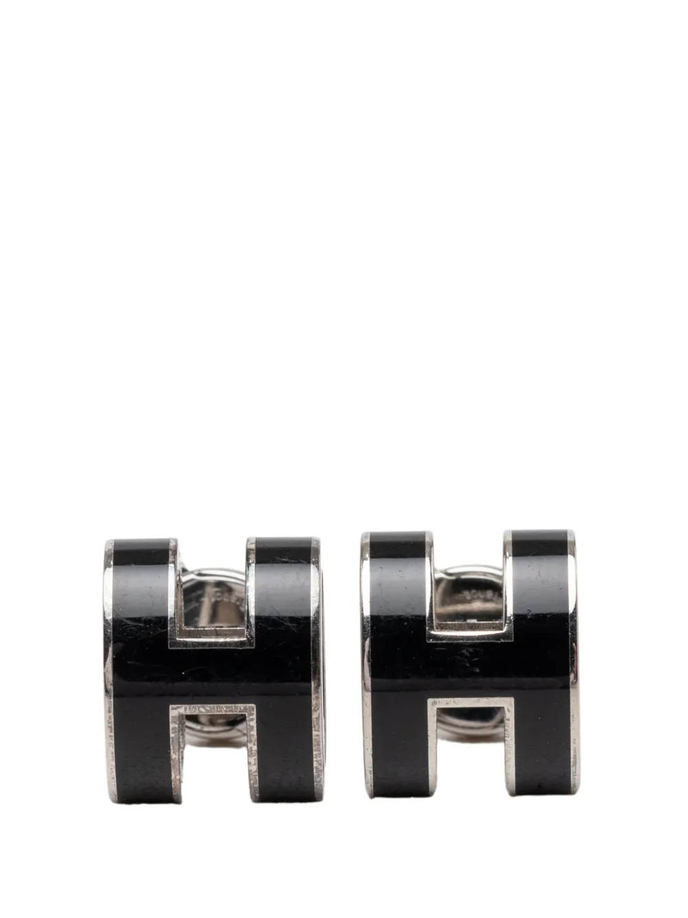 Pre-owned Hermes 2010-2026 Lacquered Palladium Plated Mini Pop H Stud Earrings Costume Earrings In Black